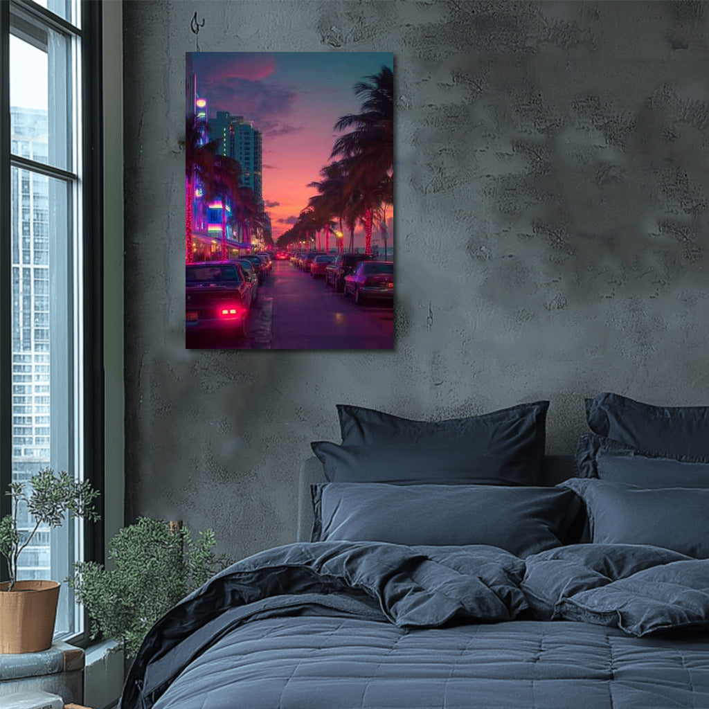 Miami Neon Sunset: Tropical Night at Cityscapes Skylines