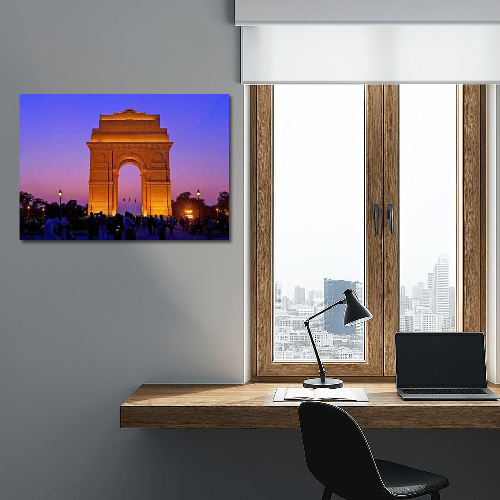 New Delhi Sunset Glow: A Vibrant Silhouette in the Evening Sky