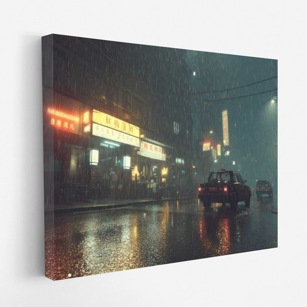 Melody of Rain: Shop Window Lights on City Streets