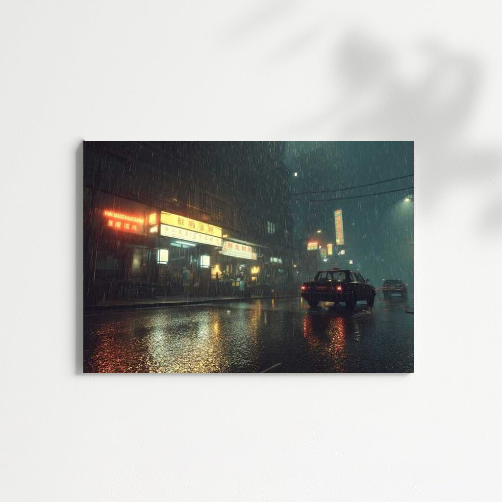 Melody of Rain: Shop Window Lights on City Streets