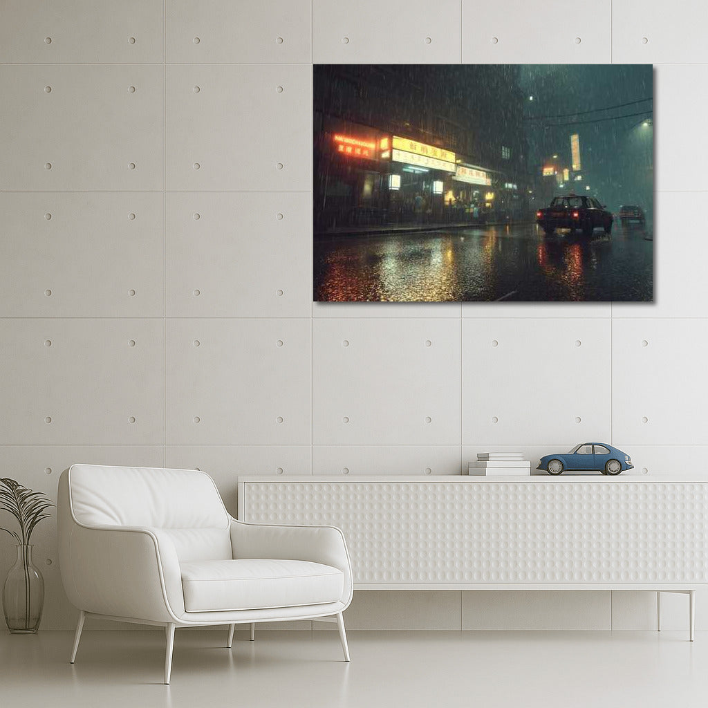 Melody of Rain: Shop Window Lights on City Streets