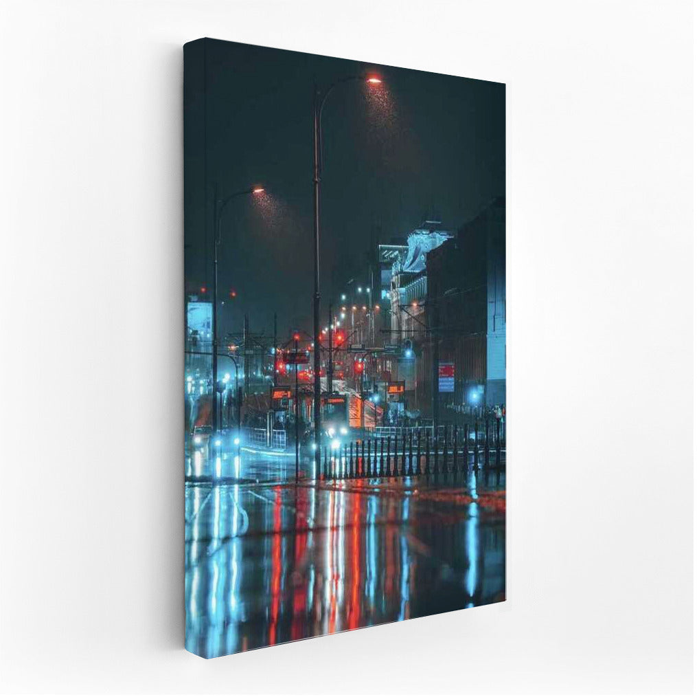 Busy Streets in Rainy City: Atmospheric Cityscape
