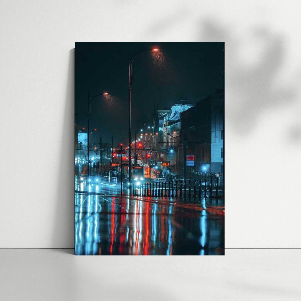 Busy Streets in Rainy City: Atmospheric Cityscape