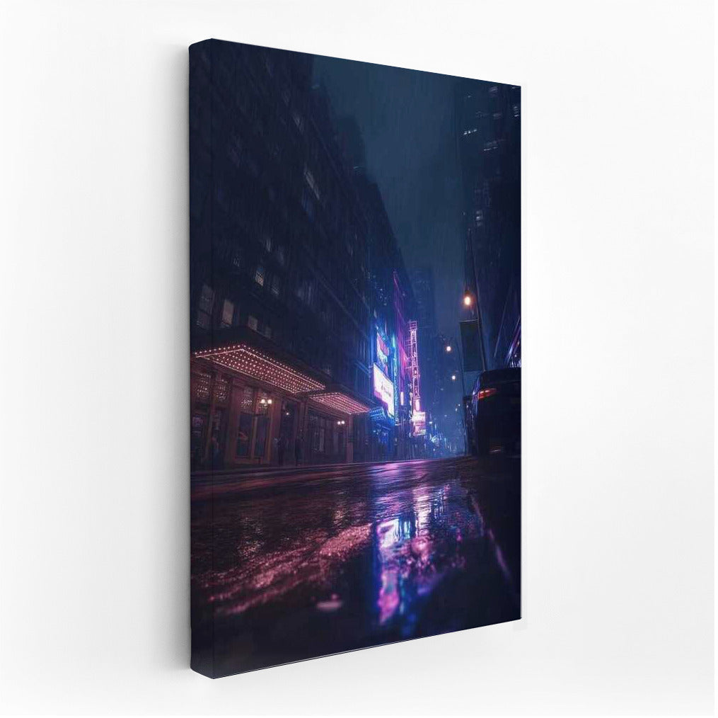 Neon Night: City Skylines and Rainy Streets
