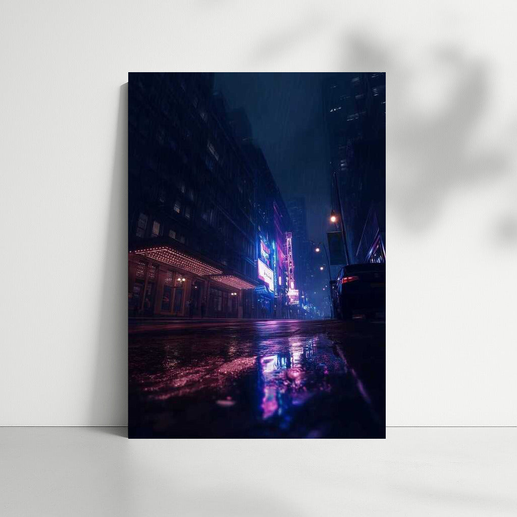 Neon Night: City Skylines and Rainy Streets