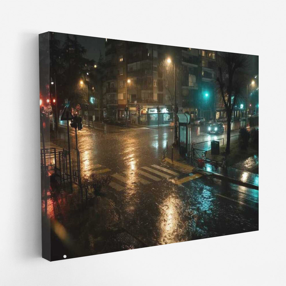 Night Lights and Wet Streets: Mysterious Cityscape