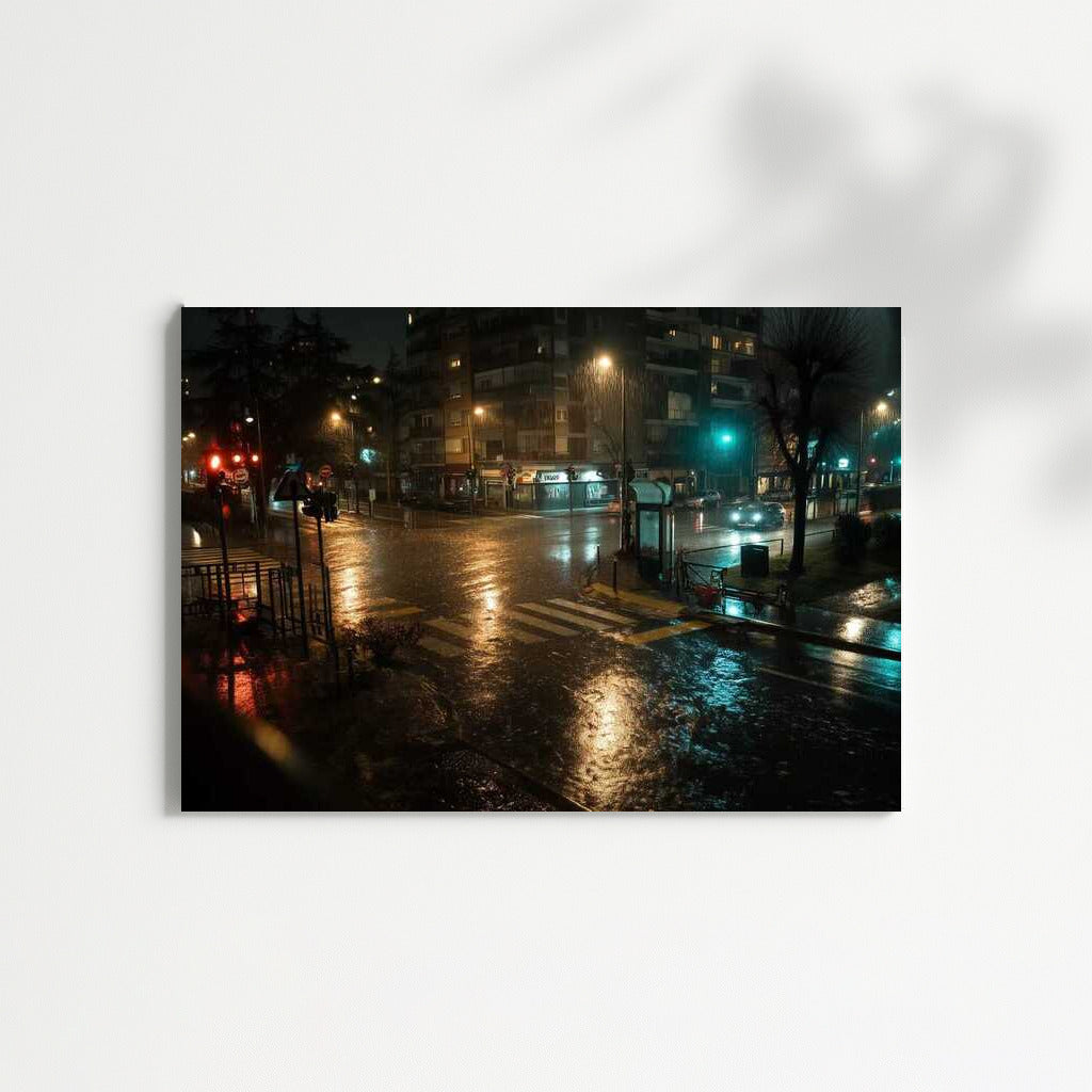 Night Lights and Wet Streets: Mysterious Cityscape