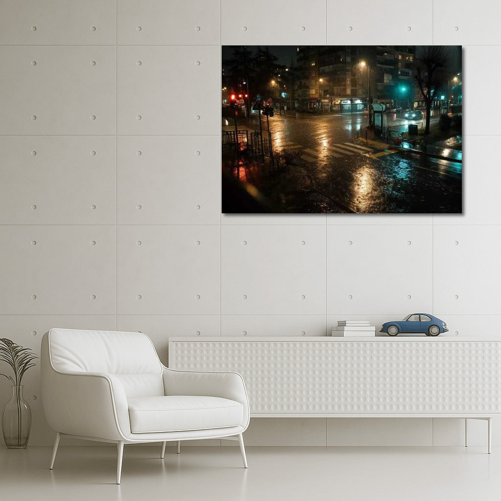 Night Lights and Wet Streets: Mysterious Cityscape