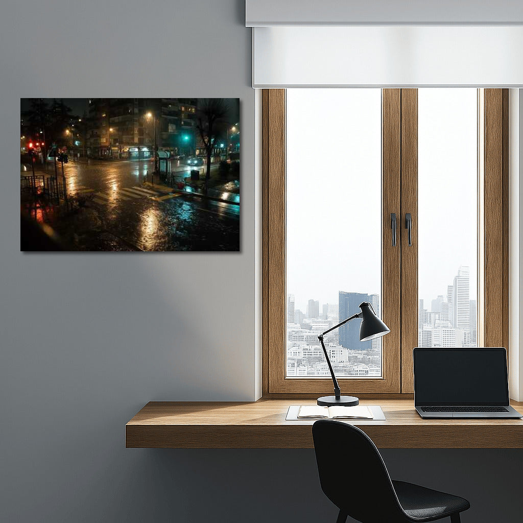 Night Lights and Wet Streets: Mysterious Cityscape