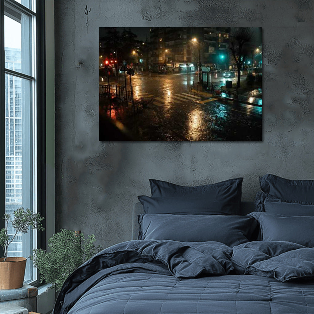 Night Lights and Wet Streets: Mysterious Cityscape
