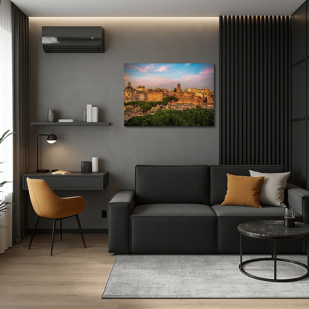 Roman Sunset: Watercolor Skyline of Italy