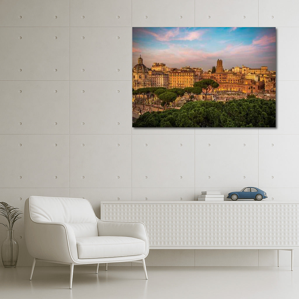 Roman Sunset: Watercolor Skyline of Italy