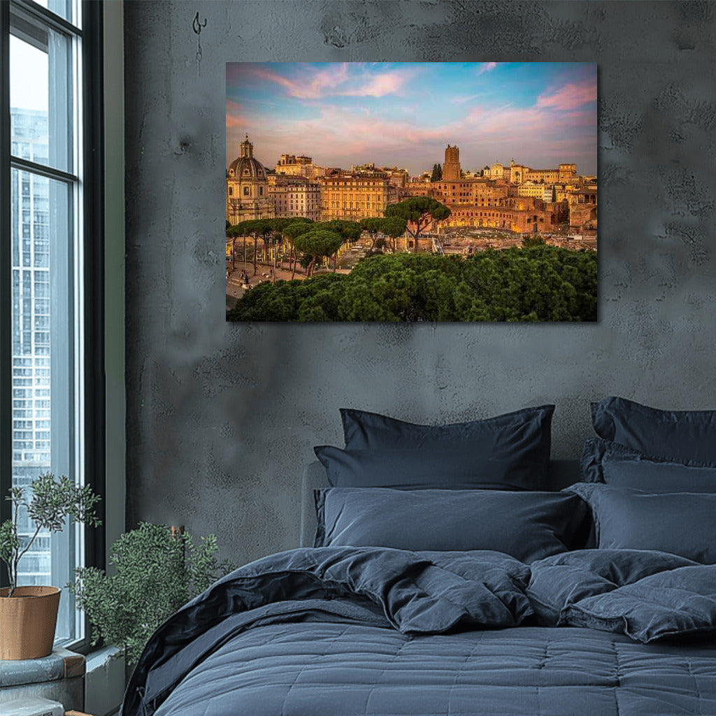 Roman Sunset: Watercolor Skyline of Italy
