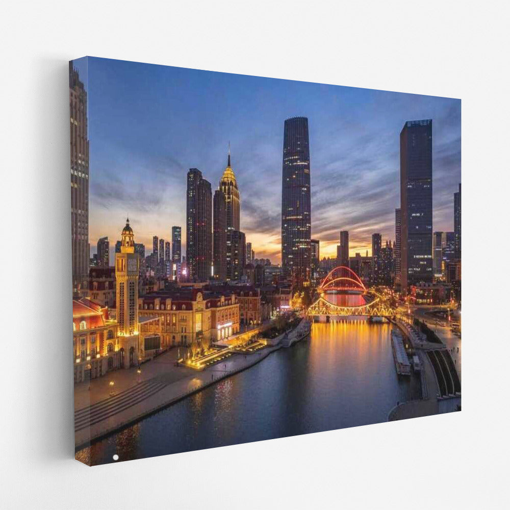 Sunset Glow of Shanghai: Skyscrapers and Cityscape