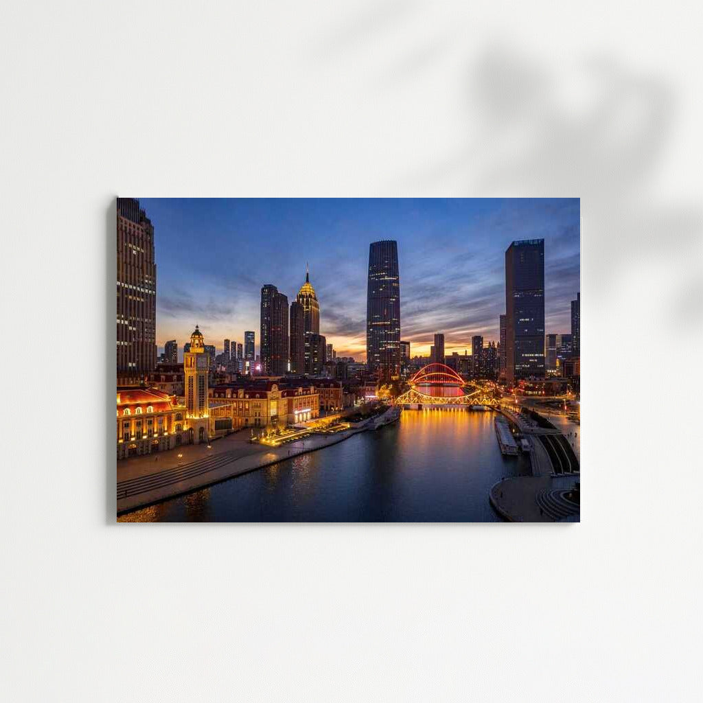 Sunset Glow of Shanghai: Skyscrapers and Cityscape