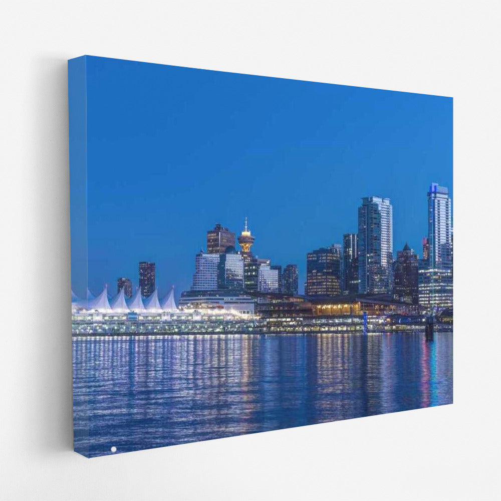 Evening Silhouette: Vancouver Lights in Cityscapes Skylines