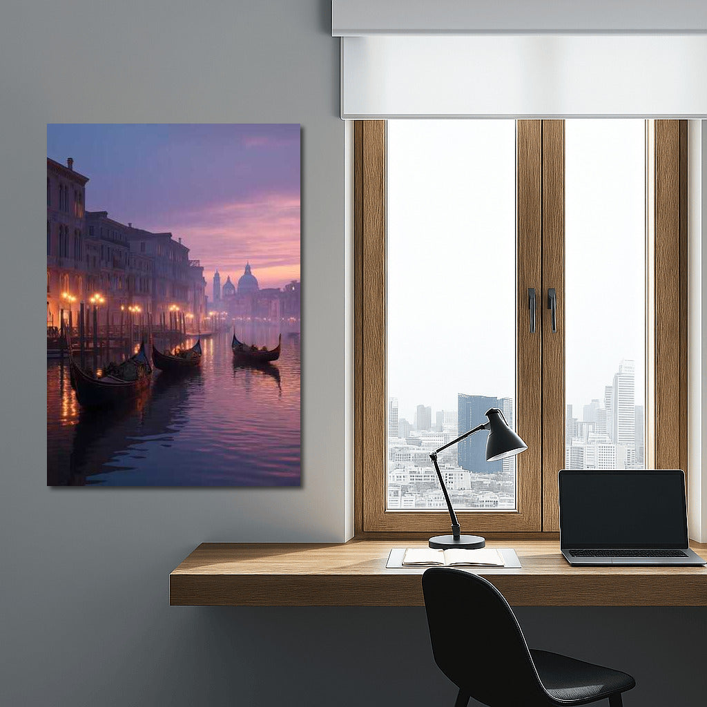 Misty Sunset Over Venice Canals: Cityscapes Skylines, Venice Italy