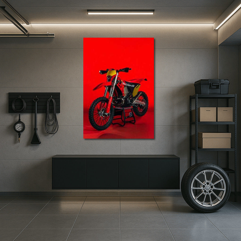 Freedom and Style: GasGas EC 300 GP on a Bright Red Background