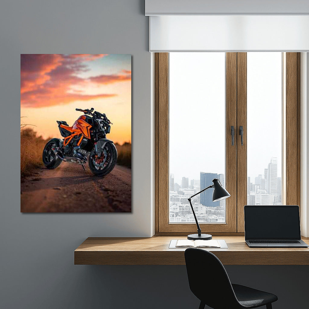 Sunset Speed: KTM 1390 Super Duke R Evo on Dusty Road