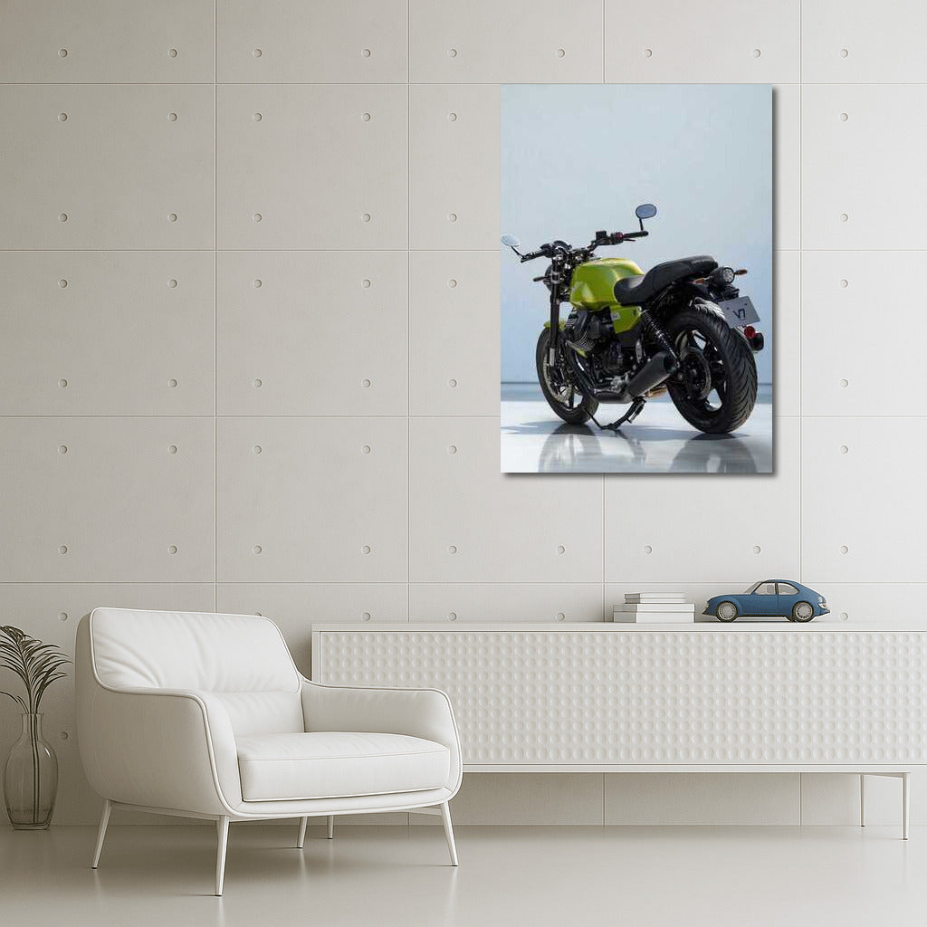 The elegance of the MotoGuzzi V7 Sport against a minimalist backdrop