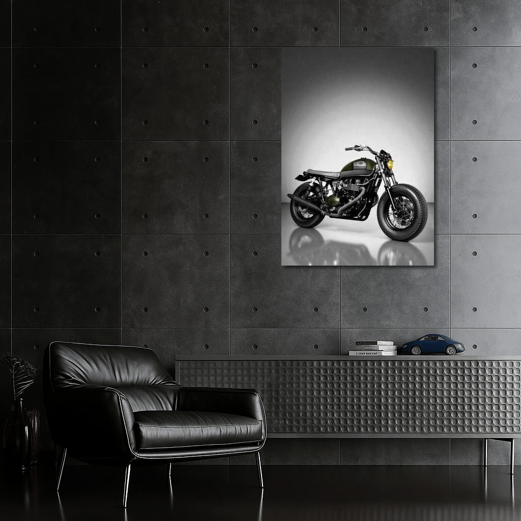 Freedom and Speed: Triumph Bonneville Custom on Gray Background