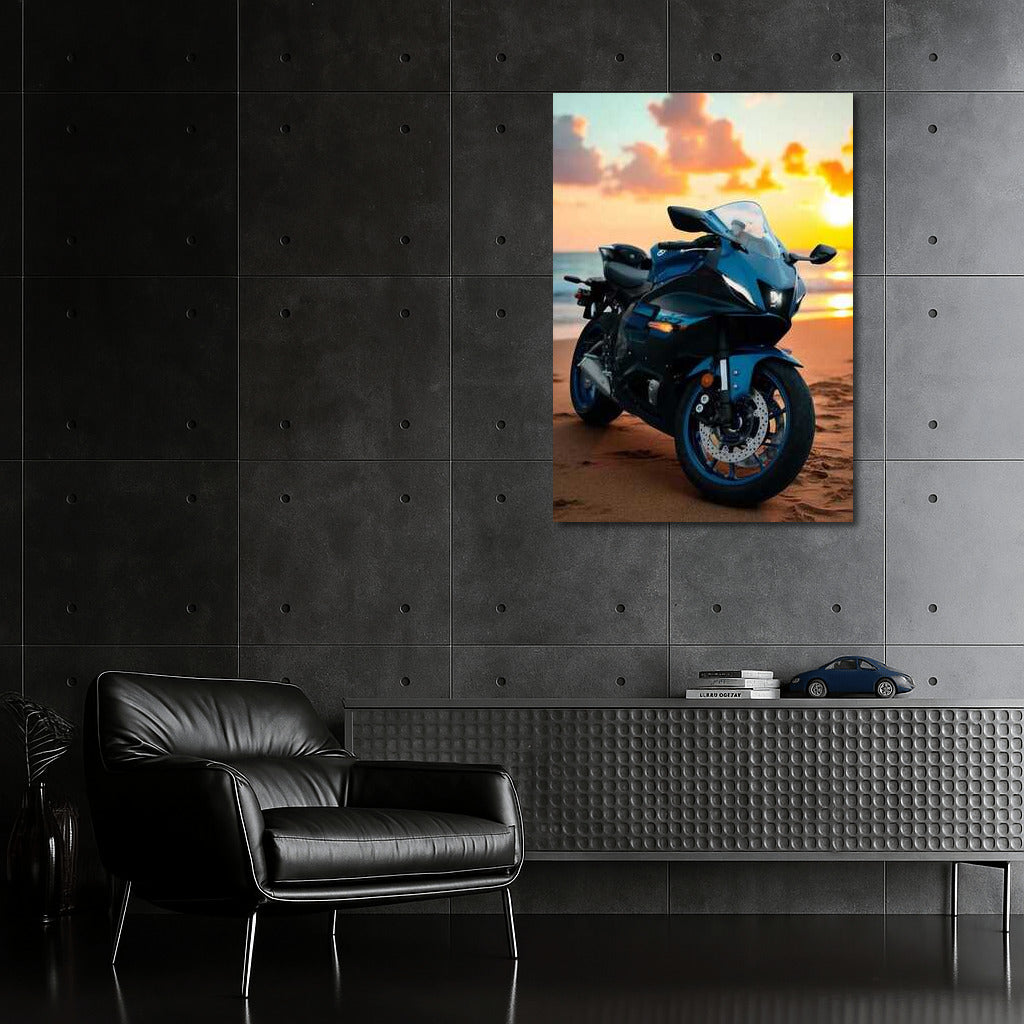 Yamaha YZF R7 at Sunset: Motorcycle by the Sea