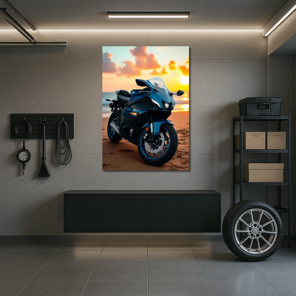 Yamaha YZF R7 at Sunset: Motorcycle by the Sea