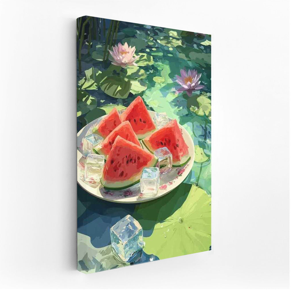 Summer Watermelon Splash on Lily Pads: Summer Nature Landscape