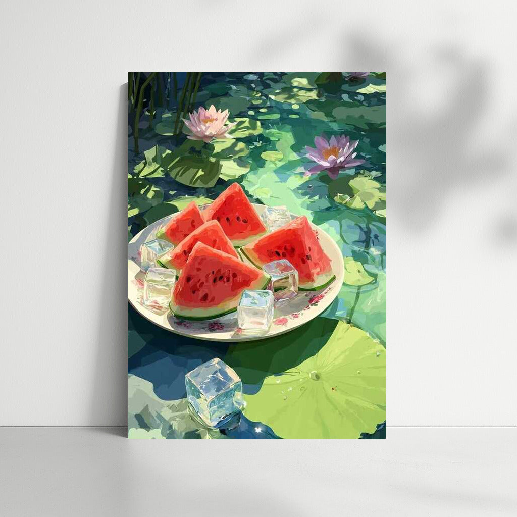Summer Watermelon Splash on Lily Pads: Summer Nature Landscape