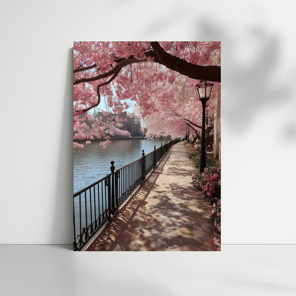 Spring Charm: Pink Flowers by the River