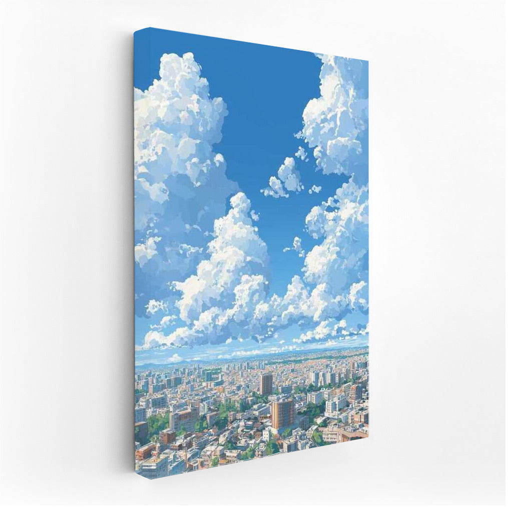 Summer Sky: Floating Clouds Over Cityscape