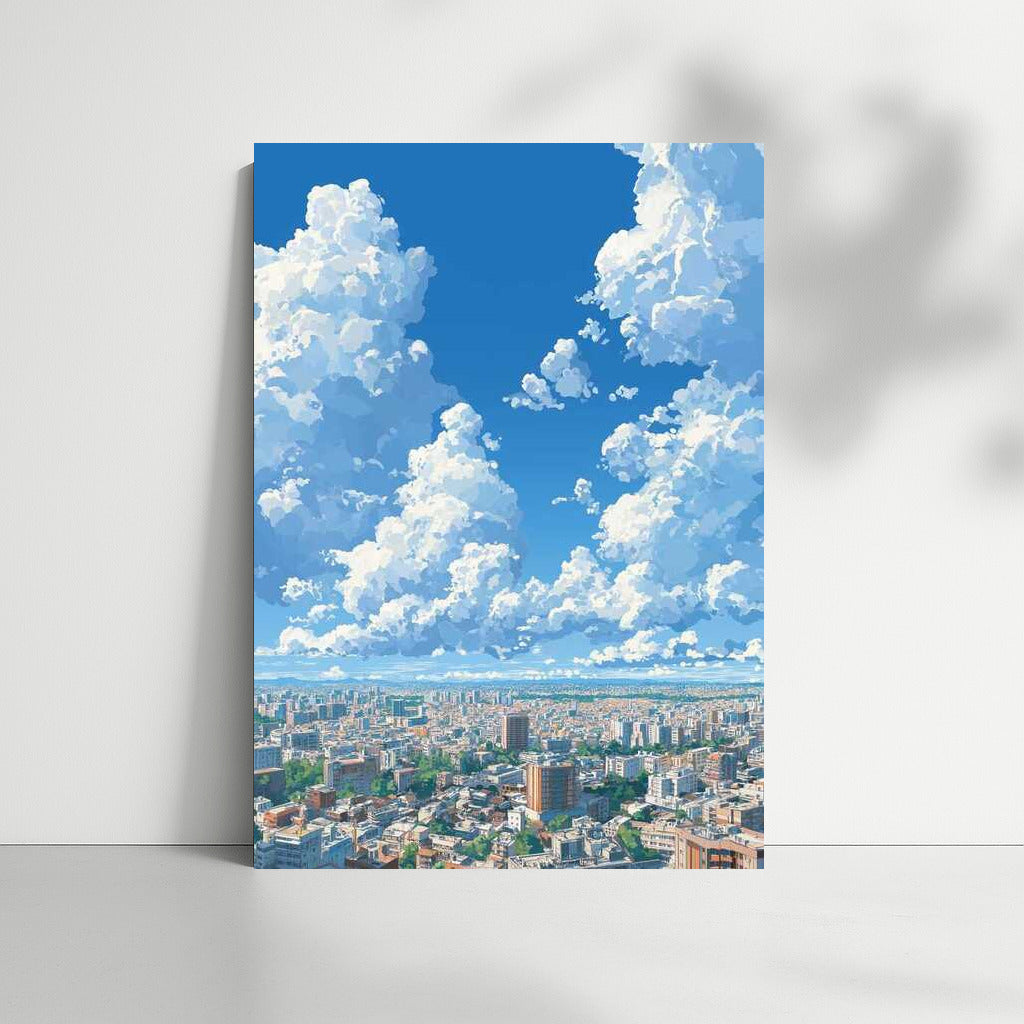 Summer Sky: Floating Clouds Over Cityscape
