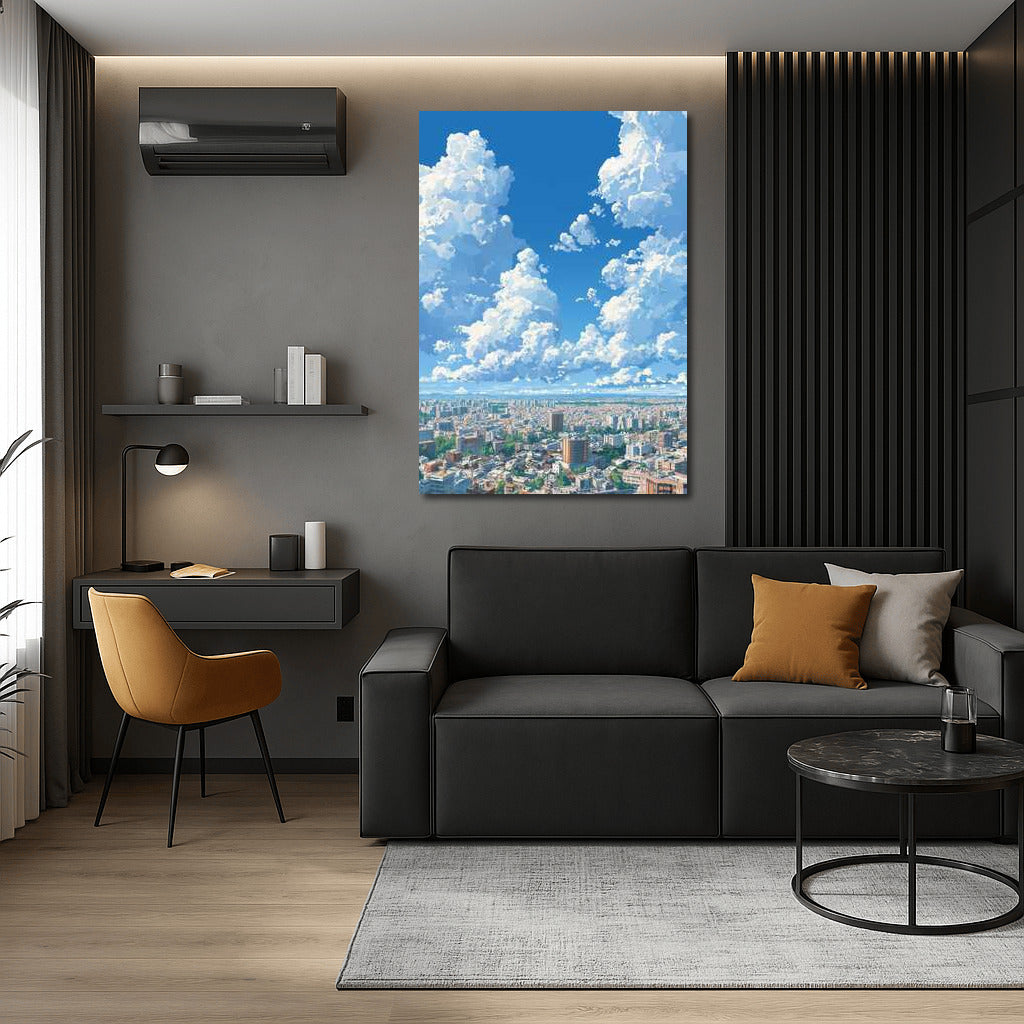 Summer Sky: Floating Clouds Over Cityscape