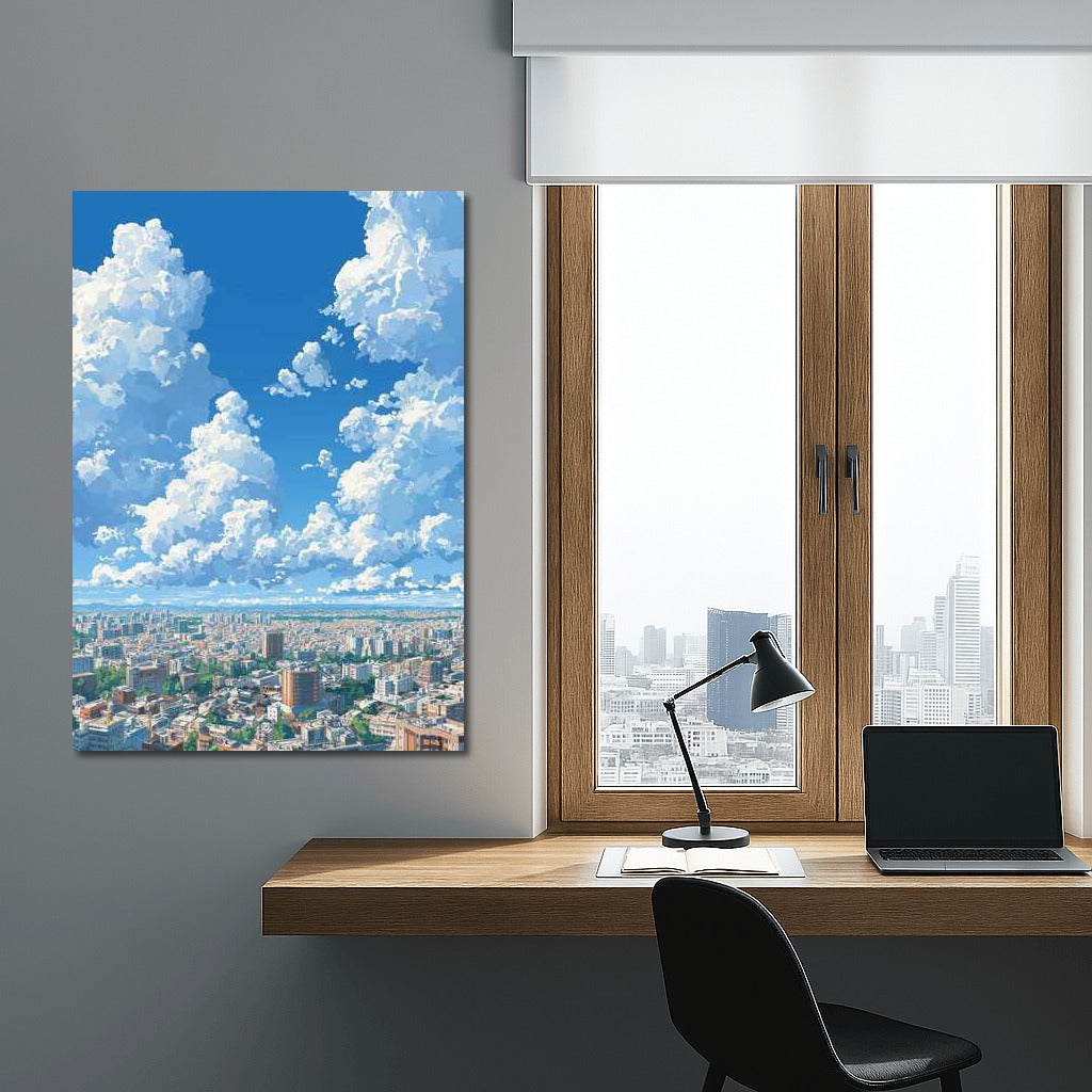 Summer Sky: Floating Clouds Over Cityscape