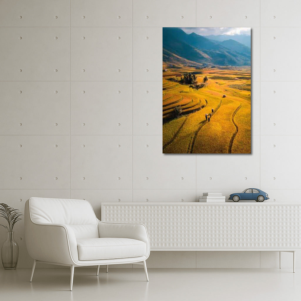 Golden Fields by the Mountains: Tranquility and Harmony of Nature