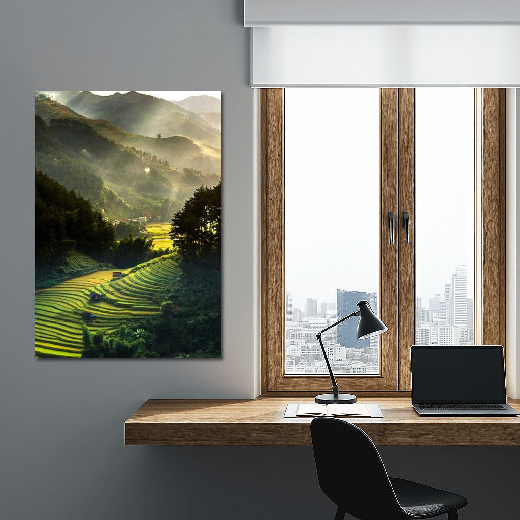 Misty Mountains and Terraces: Natural Harmony in the Interior