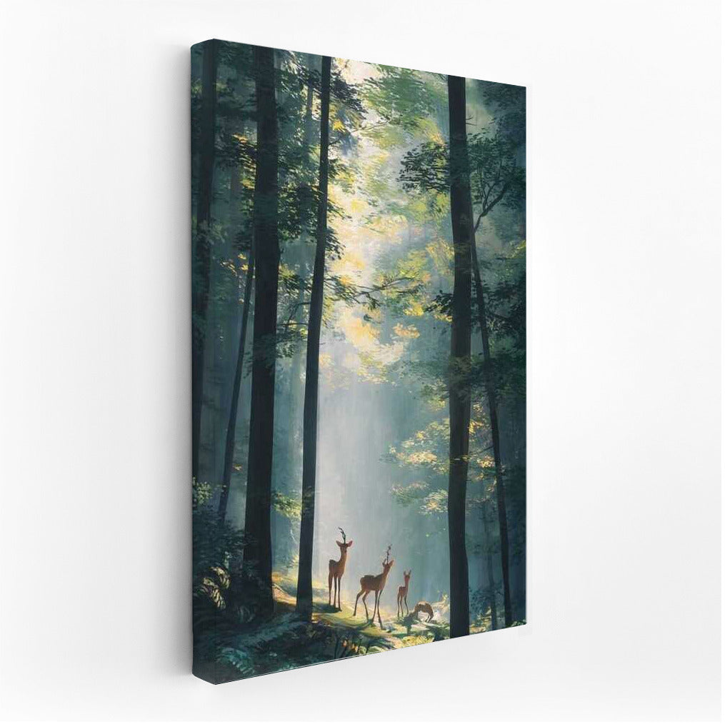 Deer Dance in the Sunny Forest: Natural Scenery and Forest Trees