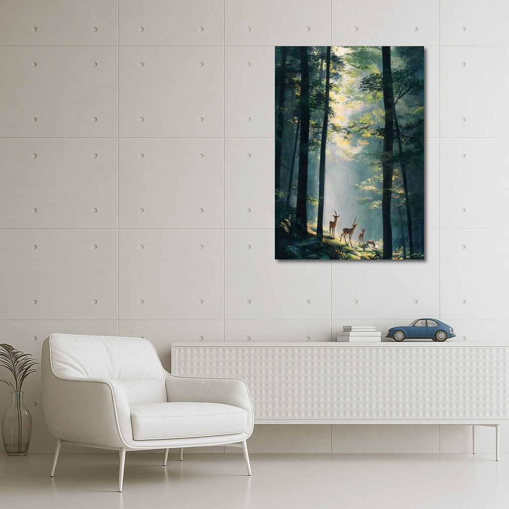 Deer Dance in the Sunny Forest: Natural Scenery and Forest Trees