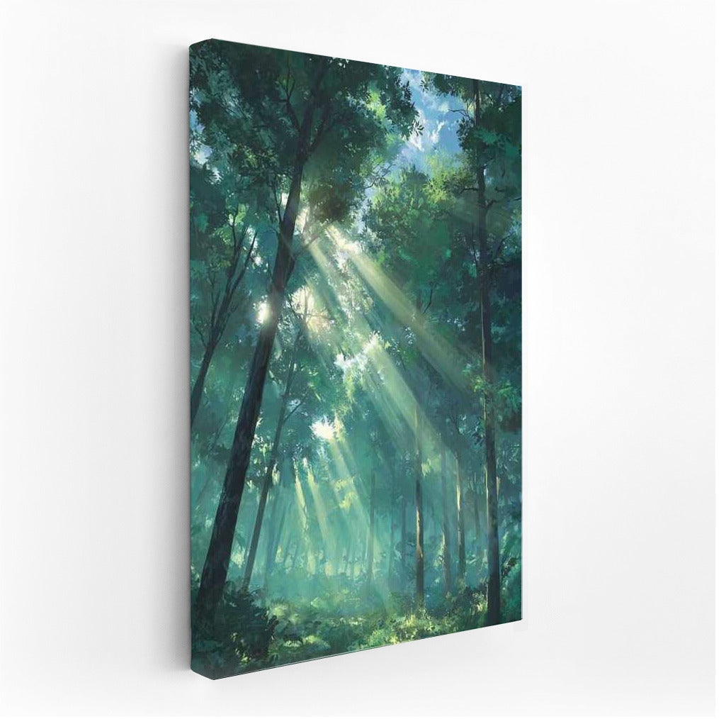 Sun Rays in Green Foliage: Natural Forest Scenery