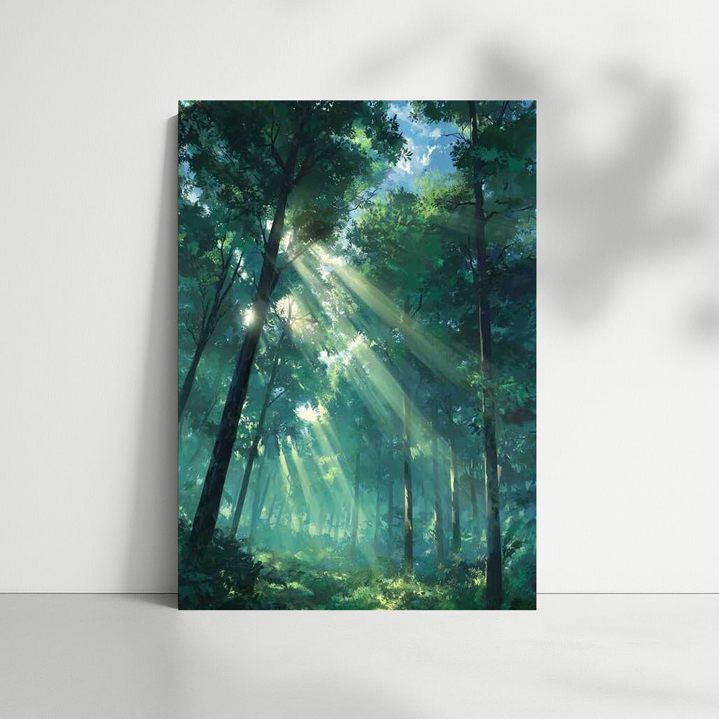 Sun Rays in Green Foliage: Natural Forest Scenery