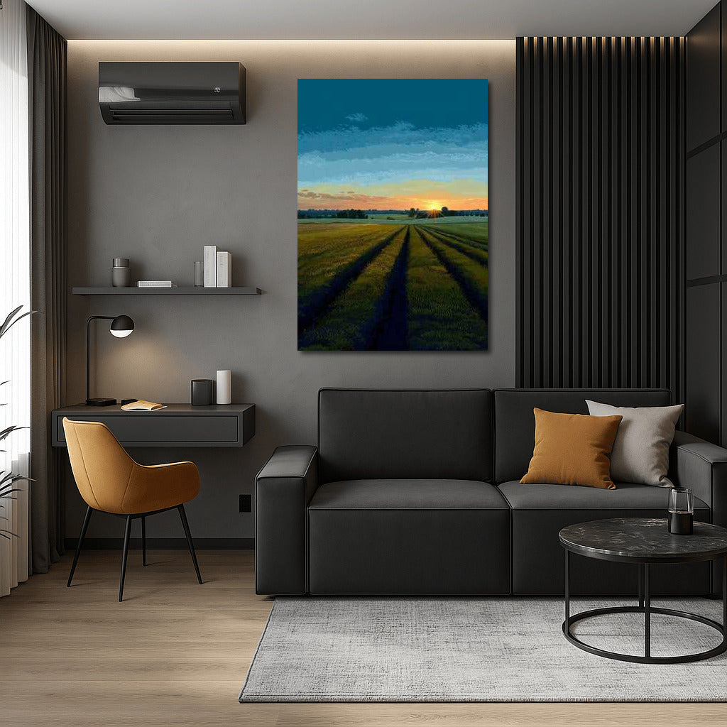 Sunset Tranquility: Fields and Countryside Spaces