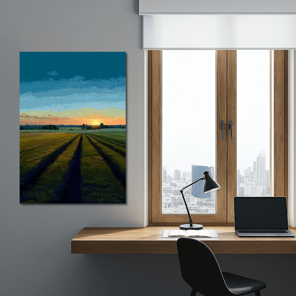 Sunset Tranquility: Fields and Countryside Spaces