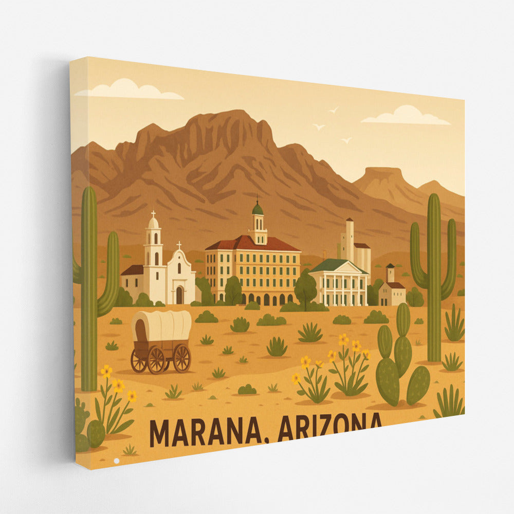 Wild West: Landscape of Marana, Arizona with Cacti and Mountains