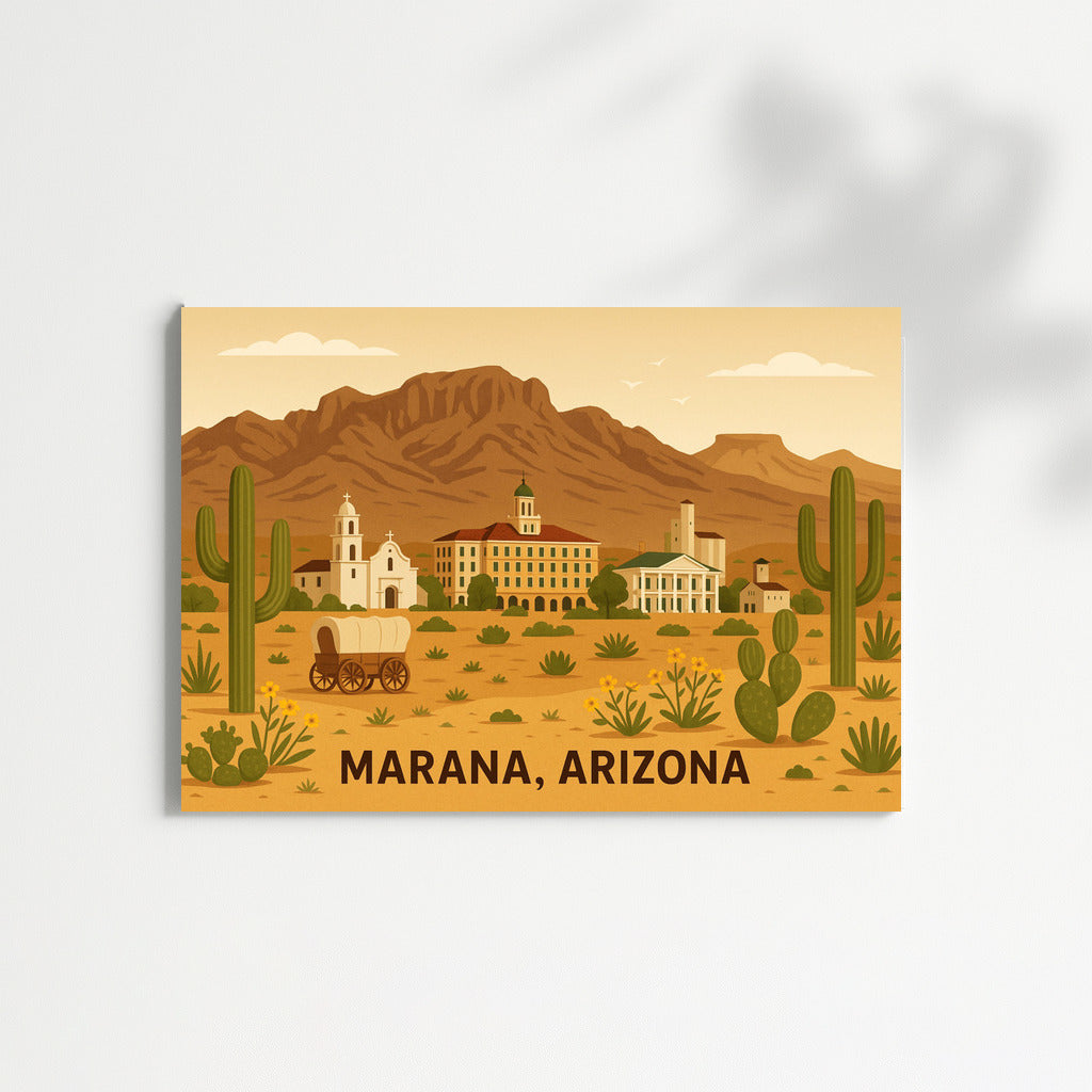 Wild West: Landscape of Marana, Arizona with Cacti and Mountains