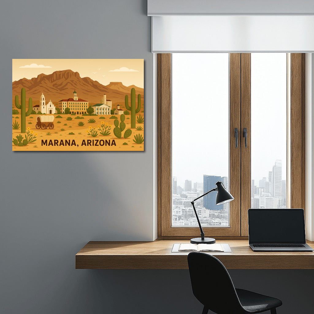 Wild West: Landscape of Marana, Arizona with Cacti and Mountains