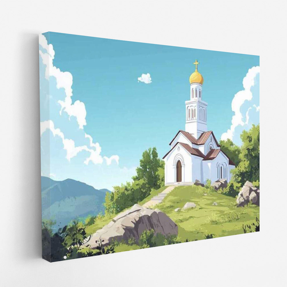 Cartoon Church on the Hill: Light of Soul and Dream