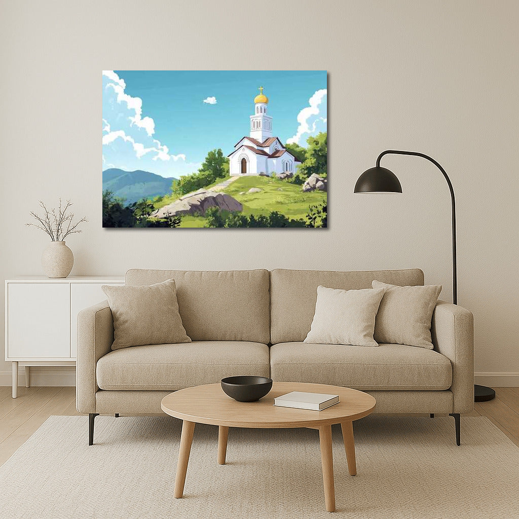 Cartoon Church on the Hill: Light of Soul and Dream