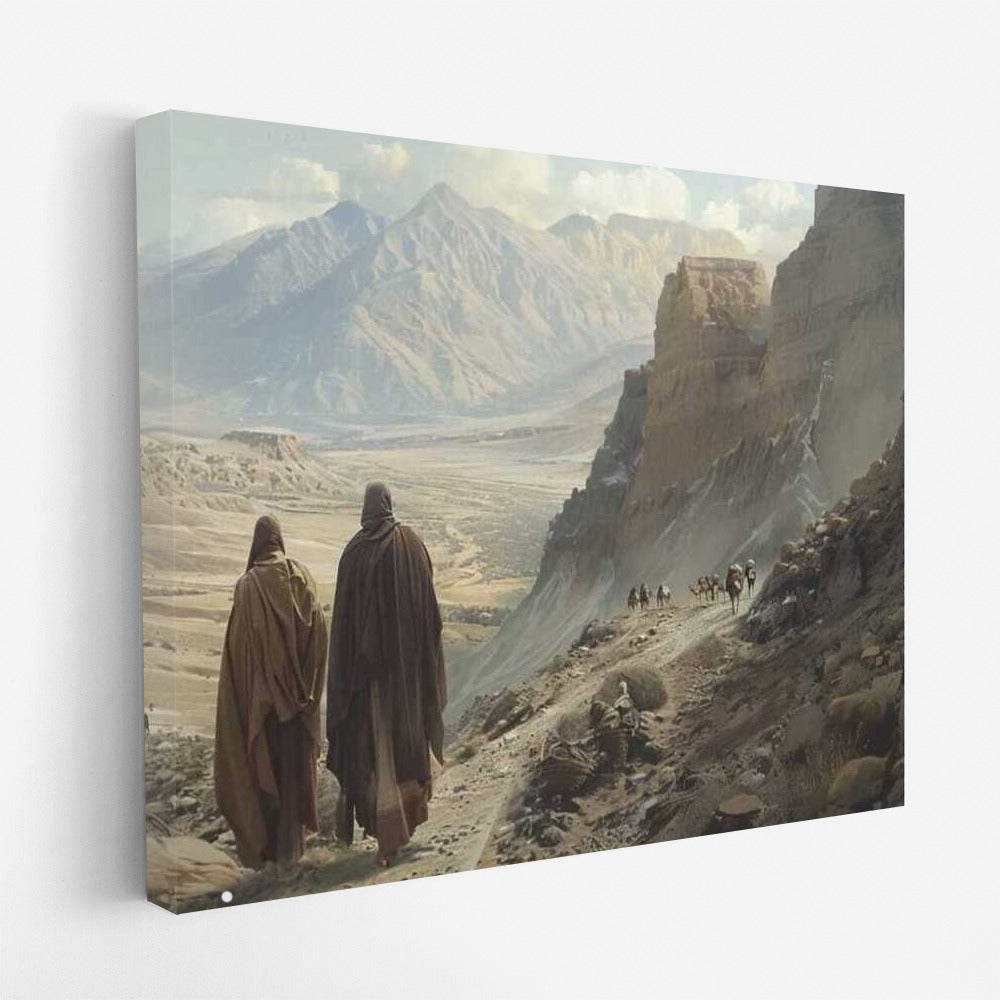 Byzantine monks on an eternal journey among the mountains