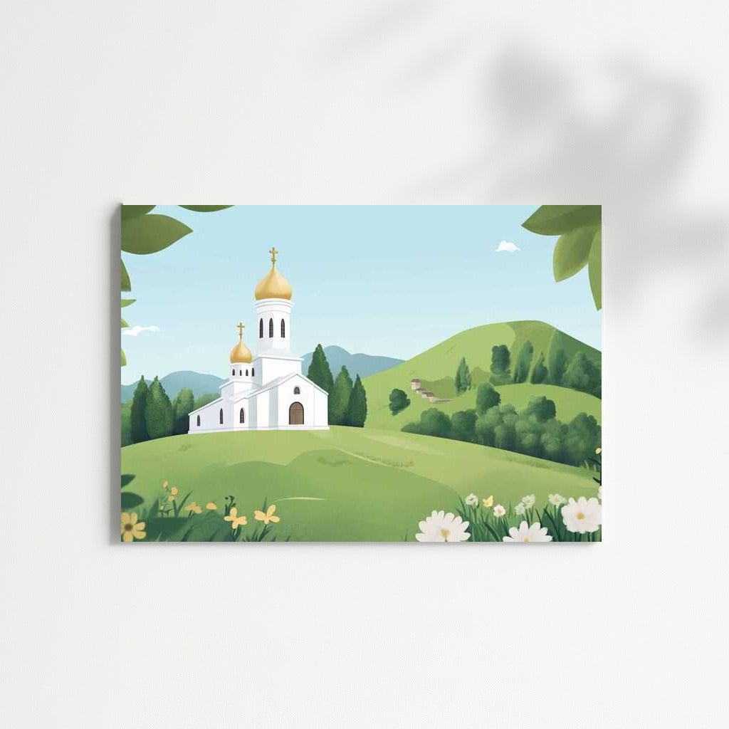 Cartoon Church Among the Hills: Peace and Inspiration