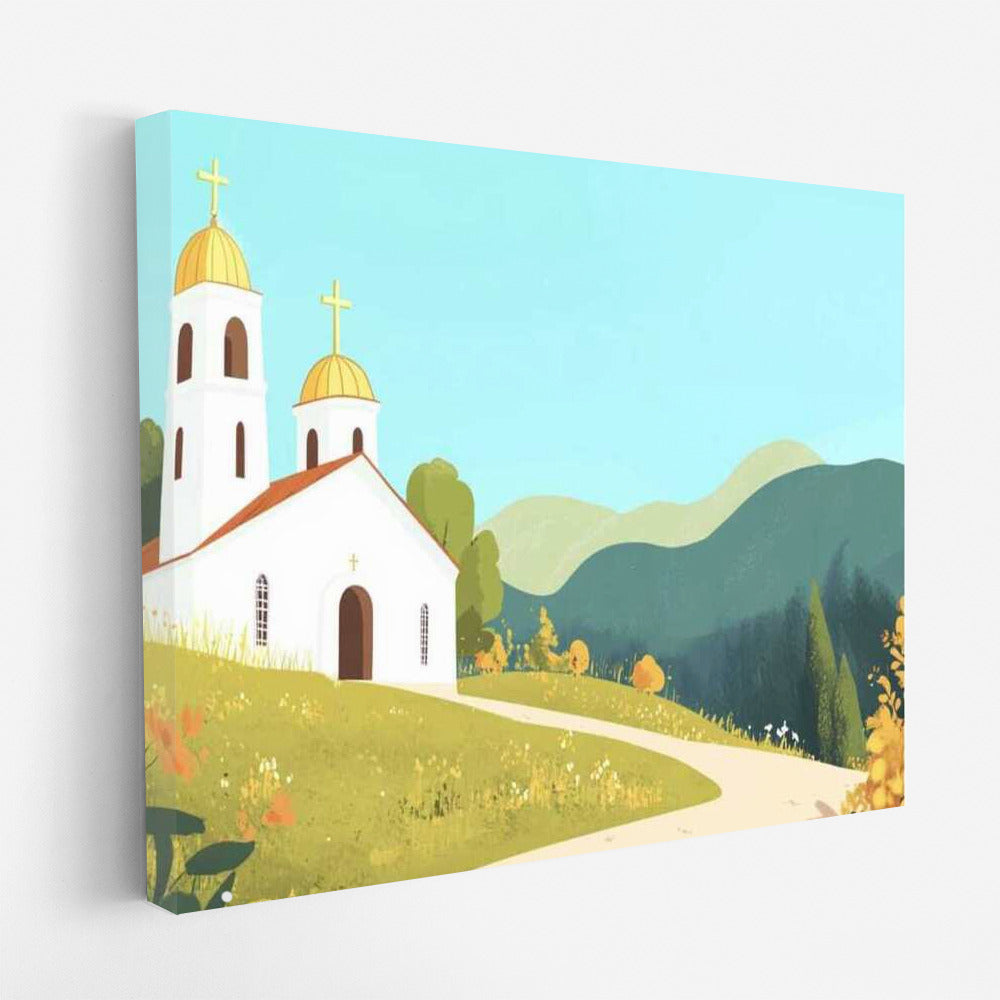 Church on the Hill: Nature's Comfort in Vibrant Colors